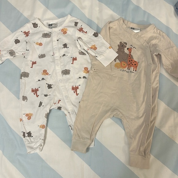 H&M Other - H&M - pair of long sleeve newborn animal design sleepers/rompers.